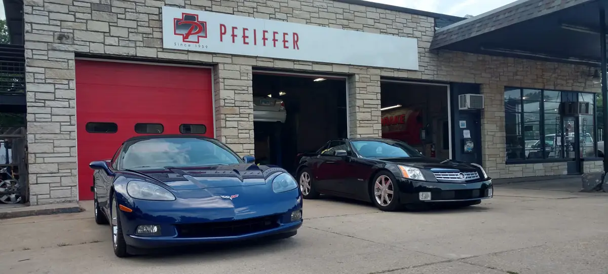 Open service bays at Pfeiffer Auto Clinic on Sheridan Road, Winthrop Harbor